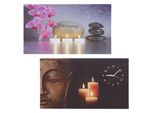 2er-Set LED-Bild, Leuchtbild Leinwandbild Wandbild, Timer Buddha/Harmony Wanduhr 70x40cm