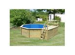 Karibu Achteck Massivholz Pool 428 x 428 x 124 cm Modell 2C SET inkl. Sonnenterrasse 96 x 199 cm, Zubehör und Pool Leitern