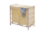 Wäschesammler MCW-B60, Laundry Wäschebox Wäschekorb, Massiv-Holz 2 Fächer 60x60x33cm 68l ~ shabby weiß, Bezug creme