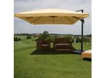 Ampelschirm MCW-A96, Gastronomie, 3x3m (Ø4,24m) Polyester Alu/Stahl 23kg ~ Flap, creme mit Ständer, drehbar