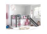 Spielbett Pino inkl. Rutsche mit Textilset Vorhang und 3 Taschen versch. Designs