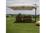 Gastronomie-Ampelschirm MCW-A96, 3,5x3,5m (Ø4,95m) Polyester Alu/Stahl 25kg ~ Flap, creme-grau mit Ständer