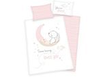 Babybettwäsche Baby Best "Little Bunny", Baby Best, Renforcé, mit Mond und Hase, rosa|weiß