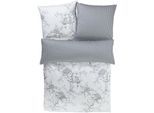 Wendebettwäsche Kai in Gr. 135x200 oder 155x220 cm, Zeitgeist, Satin, 2 teilig, mit Blumen und Streifen, Bettwäsche aus Baumwolle mit Reißverschluss, grau|weiß