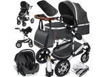 KESSER® Loops Kinderwagen 4 in 1 Kombikinderwagen Komplett-Set auch als Buggy für Kinder bis 4 Jahre inkl. Babywanne, Babyschale + Fußsack, Korb, Wickeltasche, Regen- & Insektenschutz & Flaschenhalter
