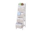 Leiterregal Franca, Regal Standregal mit 4 Korbschubladen 101x30cm, Shabby-Look, Vintage, weiß