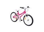 Actionbikes Kinderfahrrad Butterfly 20 Zoll, Pink, Fahrradständer, Kettenschutz, Antirutschgriffe (Pink/Weiß)