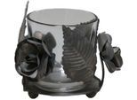 Chic Antique Teelichthalter mit Blumen deko, H7/D9 cm, antik zink