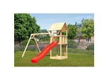 Karibu Spielturm Lotti Satteldach mit Rutsche rot und Doppelschaukel