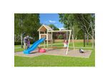 Karibu Spielturm Lotti Satteldach mit Rutsche blau und Doppelschaukel