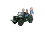 Jeep Willys Kinder-Elektroauto, 3 Sitze und 3 Gurte, Schaufel, Ersatzrad, Federung, Allrad 4x4, LEDs