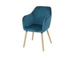 Esszimmerstuhl Vaasa T381, Stuhl Küchenstuhl, Retro 50er Jahre Design ~ Samt, petrol-blau, helle Beine