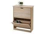 Schuhkipper MCW-K45, Schuhschrank Schuhregal, 81x60x25cm 2 Klappen, Paulownia Holz ~ naturbraun