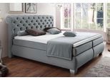 Boxspringbett HAPO, grau (hellgrau), B:194cm L:230cm, Spiegelflächen der Oberseite der Unterfederung und die Ober- und Unterseite der Obermatratze sind jeweils mit einem rutschhemmenden Stoff aus 100% Polyester bespannt.;Kopfteil, seitliche Unterbox und Obermatratze: Samtbezug (100% Polyester) oder Kunstleder, Komplettbetten, Boxspringbett
