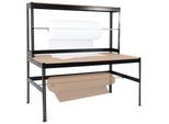 Packstation MCW-J84, Packtisch Arbeitstisch Werktisch, Rollenhalter höhenverstellbar, Holz Stahl 183x183x90cm, schwarz