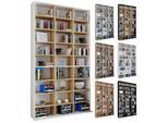 VCM Holzregal stehend platzsparender CD-Schrank für 1080 CDs oder 504 DVDs Maße: H. 181 x B. 102 x T. 23 cm Elegantes DVD Regal stehend Blu-Ray Regal CD Regal Megosa XL