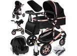 KESSER® Loops Kinderwagen 4 in 1 Kombikinderwagen Komplett-Set auch als Buggy für Kinder bis 4 Jahre inkl. Babywanne, Babyschale + Fußsack, Korb, Wickeltasche, Regen- & Insektenschutz & Flaschenhalter