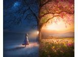 Papermoon Fototapete »MÄDCHEN U SOMMERWIESE-SURREAL FANTASIE ABSTRAKT DESIGN«