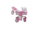 Puppenwagen pink Rose 9651B, verstellbarer Schiebegriff, Sonnendach, Tasche