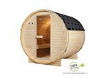 Artsauna Fasssauna Spitzbergen 180 - 4 Personen, 6 kW Ofen, Zubehör - Fichtenholz Sauna