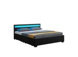 Juskys Polsterbett Lyon 140x200 cm mit Lattenrost, Bettkasten & LED Beleuchtung - schwarz