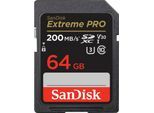 Sandisk Extreme PRO SDXC™-UHS-I-Karte Speicherkarte (64 GB, Video Speed Class 30 (V30)/UHS Speed Class 3 (U3), 200 MB/s Lesegeschwindigkeit), schwarz