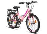 Licorne Bike Stella Premium City Bike 20,24,26 und 28 Zoll Fahrrad für Mädchen Herren und Damen 21 Gang (6 Gang bei 20 Zoll) Holland Citybike Zoll:20;Farbe:Rosa