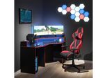 Vicco Gamingtisch Gaming Desk- Set Schreibtisch Gamertisch Kron Schwarz Rot Set 5