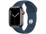 Apple Watch Series 7 Edelstahl 41 mm (2021) | GPS + Cellular | graphit | Sportarmband dunkelblau