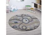 Paco Home Kinderteppich »Chicos 562«, rund, Flachgewebe, Straßen-Spiel-Teppich, Kinderzimmer