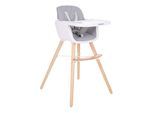 Kikkaboo, Kinderhochstuhl 2 in 1 Woody, Kinderstuhl, Tisch verstellbar, Gurt grau