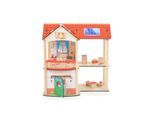 Moni Holz-Puppenhaus Elly 11 Möbelstücke, 2 Etagen, 4 Zimmer, Türe, Küche, Bad rot