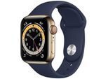 Apple Watch Series 6 Edelstahl 44 mm (2020) | gold | Sportarmband Dunkelmarine