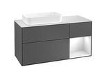 Villeroy und Boch Finion Waschtischunterschrank G281GFHG 120cm, Abdeckplatte white matt, Emotion, Regal rechts Glossy white lacquer, Midnight Blue Matt Lacquer