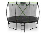 KINETIC SPORTS Trampolin Outdoor 'Ultimate Pro' Ø 244/305/366/427 cm – TÜV Rheinland, Kindertrampolin mit Leiter, Gartentrampolin im Kürbis-Design, bis zu 160 kg Schwarz-Neongrün Ø 366 cm