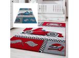 Kinderteppich mit Rennwagen-Muster - Rechteckig oder Rund für Kinderzimmer,