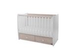 Lorelli Babybett MATRIX NEW Kinderbett 120 x 60 cm, 2 Ebenen, 2 Schubladen hellbran weiß