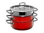 WMF Kochtopfset , Rot , Glas , 3-teilig , 22 cm , 4,7 l,3,2 l , stapelbar , Kochgeschirr, Töpfe, Topfsets