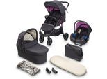 BabyGo Kombi-Kinderwagen Style - 3in1, schwarz/lila, inkl. Babyschale mit Adaptern u. Wickeltasche, lila|schwarz