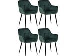CLP 4er Set Esszimmerstühle Emia Mit Samtbezug I Polsterstuhl Mit Metallgestell I Küchenstuhl Mit Bodenschonern