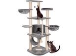 HAPPYPET Kratzbaum für Katzen groß 181 cm hoch - Stabiler Kletterbaum Katzenbaum, dicke Stämme mit 11 cm, Haus & Spieltunnel, große Liegemulden, Spietau mit Kratzrolle Grau