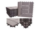 WPC Bodenfliese Sarthe + Abschluss, Holzoptik Balkon/Terrasse, 11x je 30x30cm = 1qm Premium ~ grau versetzt