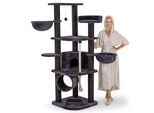 HAPPYPET Kratzbaum für Katzen groß 181 cm hoch - Stabiler Kletterbaum Katzenbaum, dicke Stämme mit 11 cm, Haus & Spieltunnel, große Liegemulden, Spietau mit Kratzrolle Anthrazit