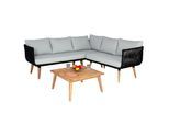 Garten-Garnitur MCW-L30, Garnitur Sitzgruppe Lounge-Set Sofa, Akazie Holz MVG-zertifiziert ~ Polster hellgrau