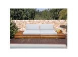 Garten-Garnitur MCW-L28, Lounge-Set Sitzgruppe Lounge-Sessel Sofa, Spun Poly Akazie Holz MVG ~ Polster hellgrau