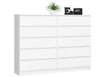 Grande Commode pour le salon Akord K160 Blanche 160 cm 10 tiroirs façade Blanche 160x40x121 cm