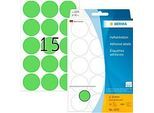 HERMA Klebepunkte 2275, Ø 32 mm, selbstklebend, permanenthaftend, per Hand beschreibbar, 480 Stück auf 32 Blatt, FSC®-Papier, grün