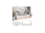 VitaliSpa Kinderbett Hausbett Kinderhaus Design Weiß 90x200 Schublade Matratze