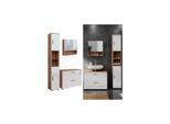 Vicco Badmöbelset Irma Eiche Weiß Hochglanz modern Badezimmerschrank Badschrank Badezimmermöbel Waschtischunterschrank Spiegelschrank Hochschrank Schrankschublade Schranktür Schrankfach
