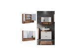 Vicco Spiegelschrank Badspiegel Wandspiegel Irma Eiche Weiß Hochglanz modern 80x55 cm Badezimmer Schrank Badschrank Badezimmermöbel Badmöbel 3 Türen